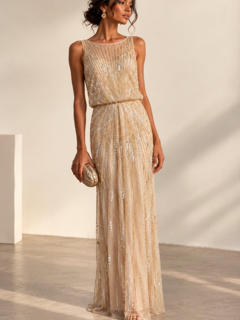 Aidan Mattox Sequin Gown Beaded Sleeveless Wedding Guest MOTB MOTG Dress Size 8